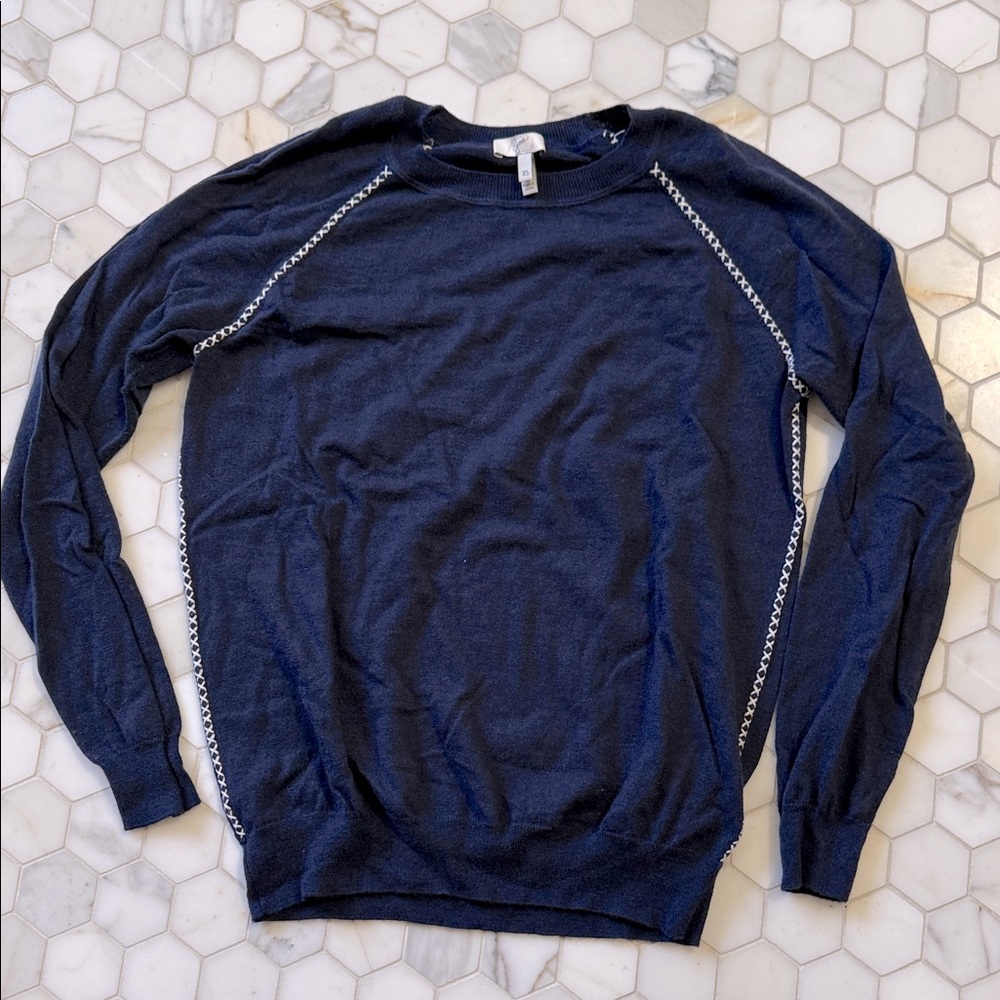 Joie XS womens Dark Blue Crewneck Sweater with white stitching accent